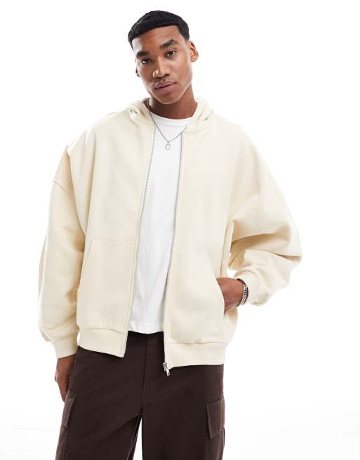 ASOS DESIGN – Kapuzenjacke in gebrochenem Weiß mit Super-Oversize-Schnitt