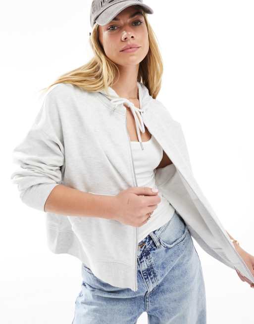 ASOS DESIGN – Kapuzenjacke in Grau meliert mit durchgehendem, doppelseitigem Reißverschluss