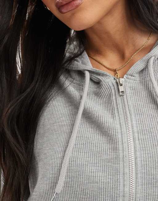ASOS DESIGN – Kapuzenjacke in Grau meliert mit Waffelstruktur und Reißverschluss, Kombiteil, 2 von 4