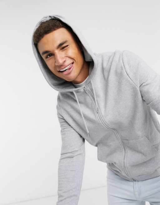 ASOS DESIGN – Kapuzenjacke in Kalkgrau mit Reißverschluss - GREY