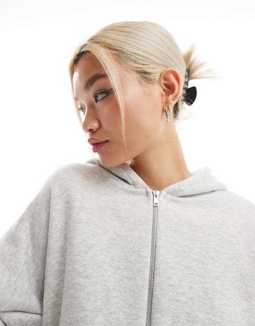 ASOS DESIGN – Kapuzenjacke in meliertem Eisgrau mit durchgehendem Reißverschluss und Schulterpolstern, 2 von 4