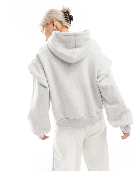 ASOS DESIGN – Kapuzenjacke in meliertem Eisgrau mit durchgehendem Reißverschluss und Schulterpolstern, 4 von 4