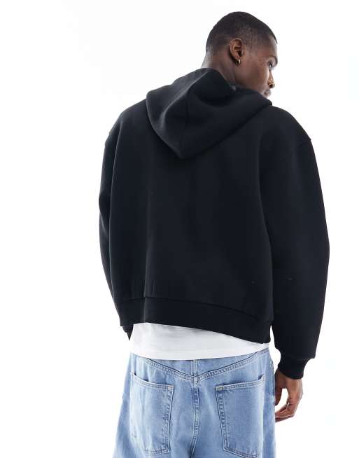 ASOS DESIGN – Kapuzenjacke in Schwarz mit kurzem Oversize-Schnitt und Reißverschluss, 2 von 4