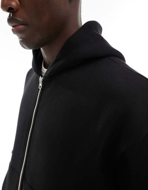 ASOS DESIGN – Kapuzenjacke in Schwarz mit kurzem Oversize-Schnitt und Reißverschluss, 3 von 4