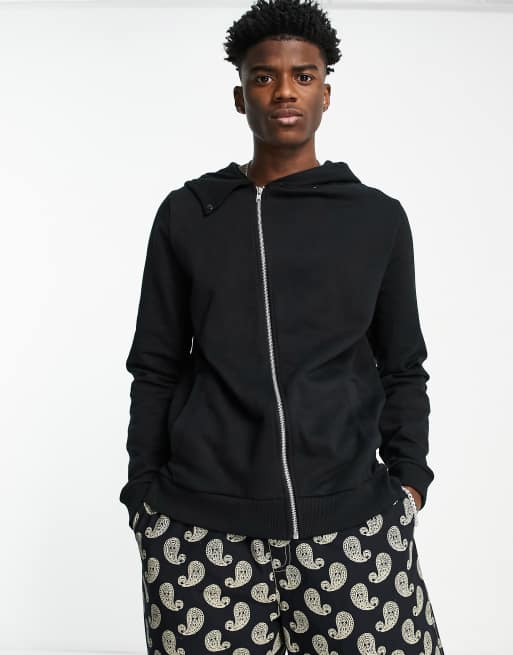 ASOS DESIGN – Kapuzenjacke in Schwarz mit Reißverschluss und Kapuze mit überkreuztem Design - SCHWARZ
