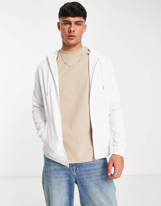 ASOS DESIGN – Kapuzenjacke in Weiß mit Reißverschluss