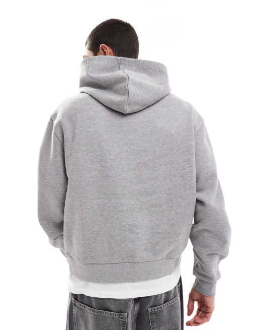 ASOS DESIGN – Kapuzenpullover aus schwerem Material in meliertem Grau mit Sport-Print vorne, 3 von 4