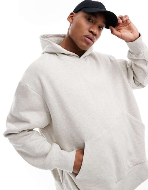 ASOS DESIGN – Kapuzenpullover aus schwerem Material in Weiß meliert mit extremem Oversize-Schnitt 