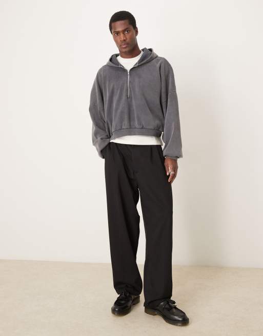 ASOS DESIGN – Kapuzenpullover aus schwerem Rippmaterial in verwaschenem Grau mit extremer, kastiger Oversize-Passform und kurzem Reißverschluss , 4 von 4