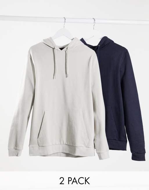 ASOS DESIGN – Kapuzenpullover im 2er-Pack in Marineblau/Hellgrau - MULTI