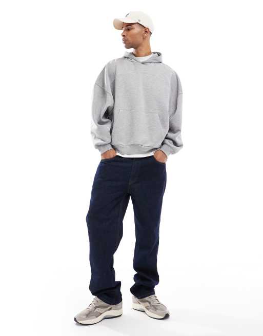 ASOS DESIGN – Kapuzenpullover in Grau meliert mit extremer Oversize-Passform und Ziernaht, 2 von 4