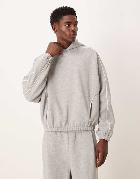 ASOS DESIGN – Kapuzenpullover in Grau meliert mit Paspelierung und extremem Oversize-Schnitt, Kombiteil - view 1