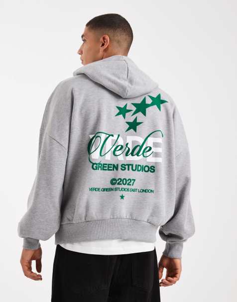 ASOS DESIGN – Kapuzenpullover in Grau meliert mit Print und extremer Oversize-Passform - view 1