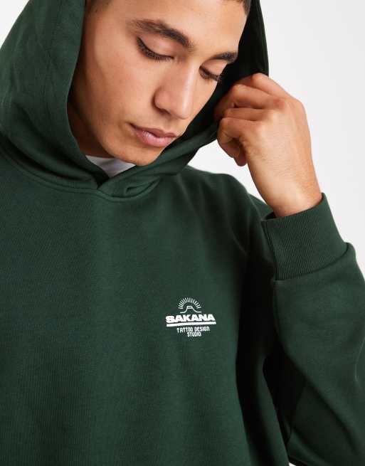 ASOS DESIGN – Kapuzenpullover in Grün mit Textprint, 5 von 5
