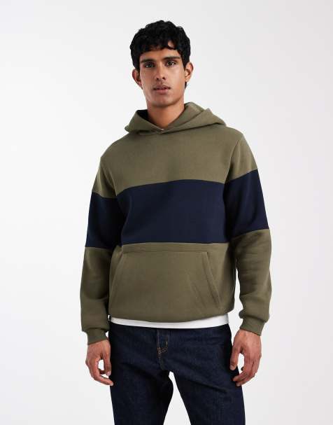 ASOS DESIGN – Kapuzenpullover in khakifarbener Waschung mit Bahnendesign mit Einsätzen - view 1