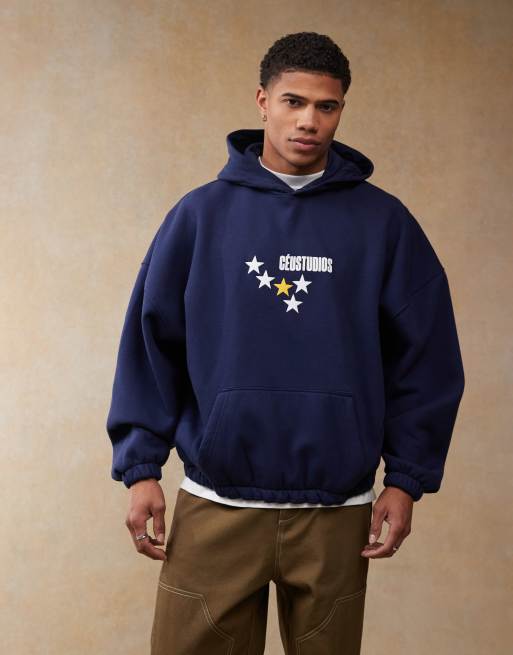 ASOS DESIGN – Kapuzenpullover in Marineblau mit extremem Oversize-Schnitt mit Rückenprint, 2 von 4