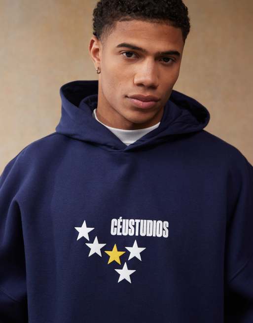 ASOS DESIGN – Kapuzenpullover in Marineblau mit extremem Oversize-Schnitt mit Rückenprint, 4 von 4