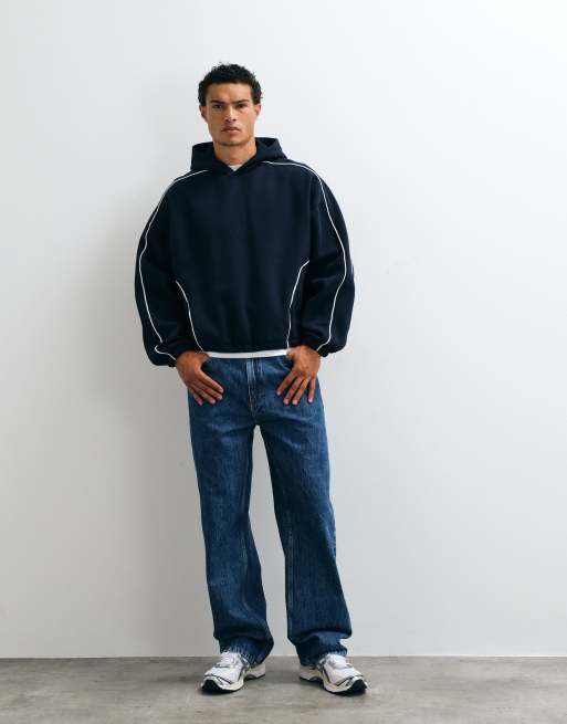ASOS DESIGN – Kapuzenpullover in Marineblau mit Paspelierung und extremem Oversize-Schnitt, Kombiteil, 2 von 5