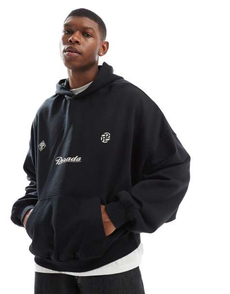 ASOS DESIGN – Kapuzenpullover in Schwarz mit extremer Oversize-Passform und Print auf der Brust - view 1