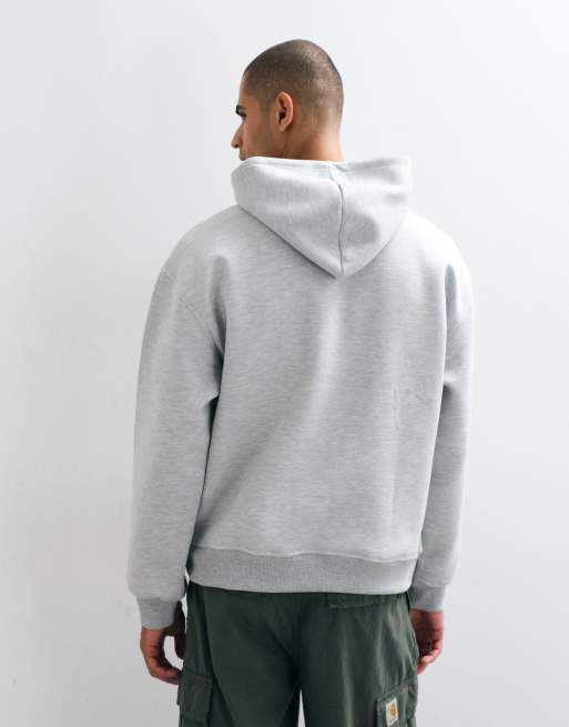 ASOS DESIGN Kapuzenpullover mit Frontprint aus Scuba-Material in Graumeliert, 5 von 5
