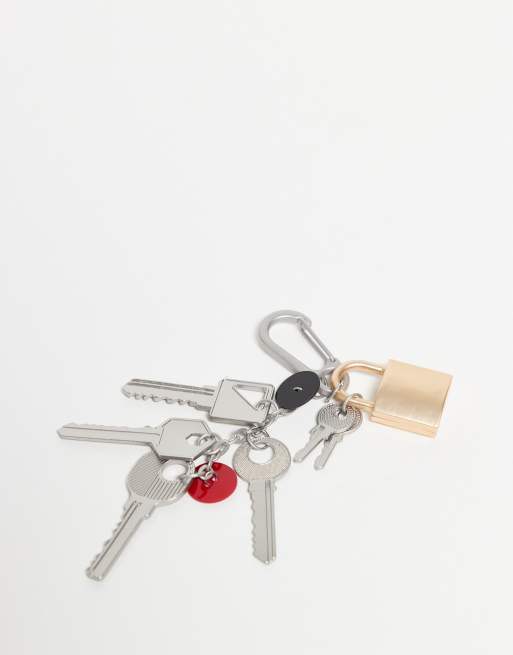 ASOS DESIGN - Karabijnhaak jeans-clip met sleutel en hangslot in zilver