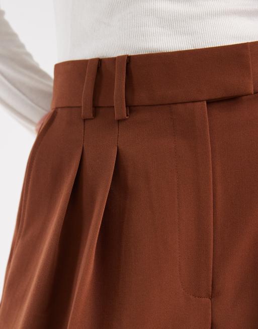 ASOS DESIGN - Karamelbrune skræddersyede bukser med vide ben og plisserede detaljer, 5 af 5