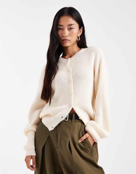 ASOS DESIGN knitted cardigan with cocoon sleeve in ecru