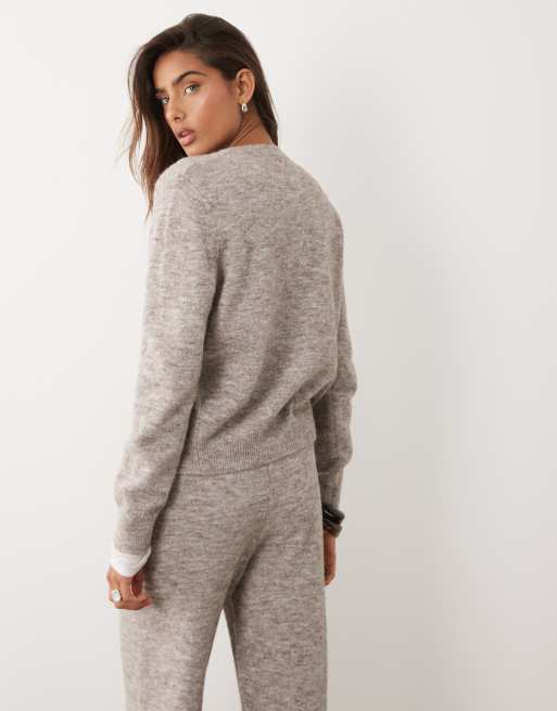 ASOS DESIGN kardigan o dopasowanym kroju z mieszanki wełny w kolorze oatmeal, 4 z 4