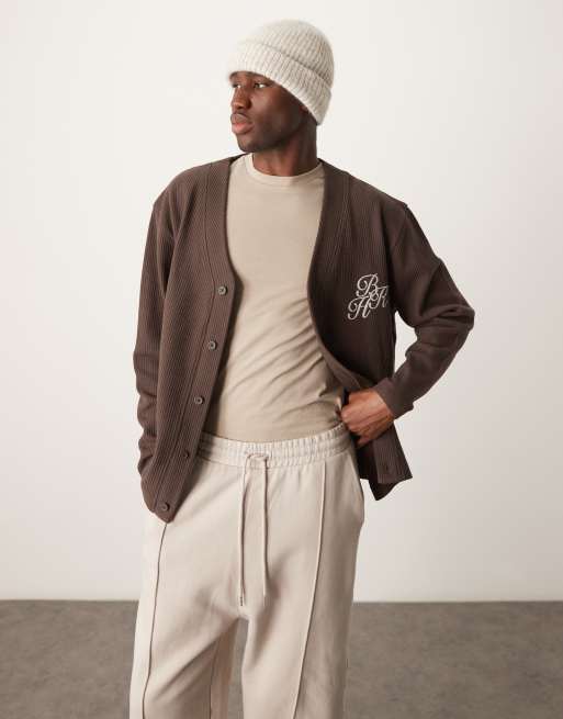 ASOS DESIGN – Kardigan oversize o waflowej fakturze z haftem na piersi