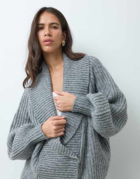 ASOS DESIGN kardigan oversize z kołnierzem szalowym w szarym melanżu - view 1