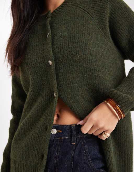 ASOS DESIGN – Kardigan oversize z mieszanki wełny w kolorze khaki, 3 z 4