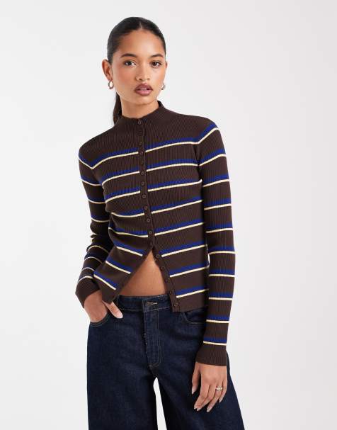 ASOS DESIGN kardigan w paski z zapięciem na guziki i golfem - view 1