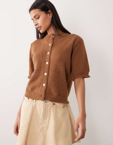 ASOS DESIGN – Kardigan z krótkimi rękawami i podwiniętym brzegiem w kolorze toffi - view 1