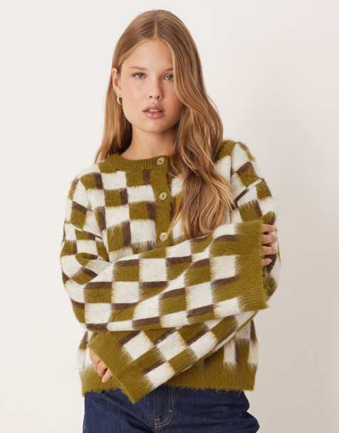 ASOS DESIGN – Kardigan ze szczotkowanej dzianiny we wzór retro - view 1