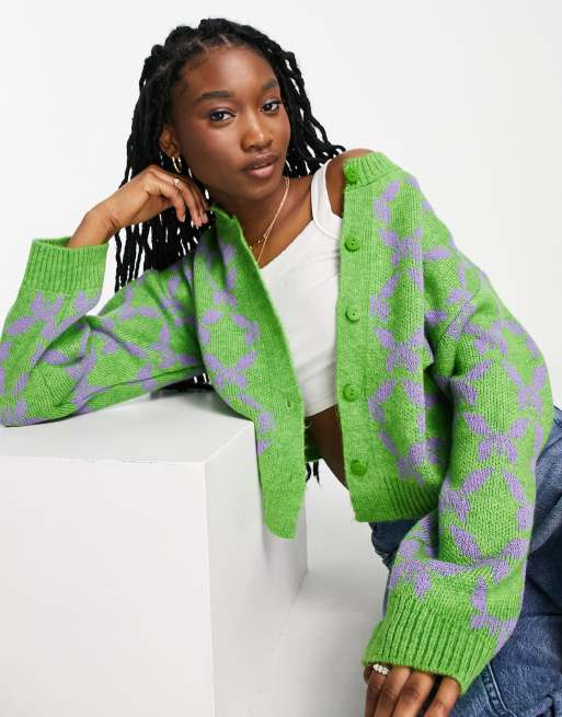 ASOS DESIGN – Kardigan z okrągłym dekoltem we wzór w motyle