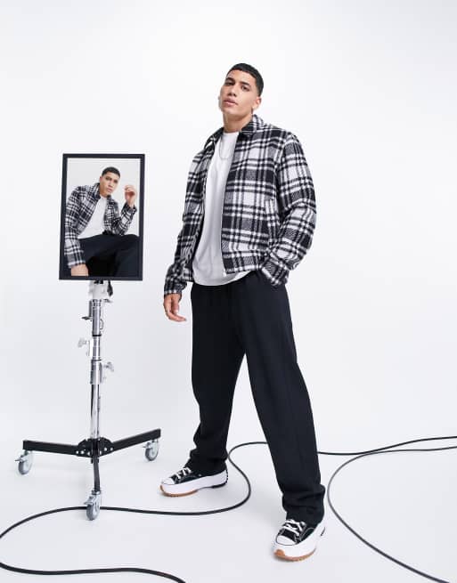 ASOS DESIGN – Karierte Hemdjacke aus Wollmischgewebe in Schwarz und Weiß, 4 von 4