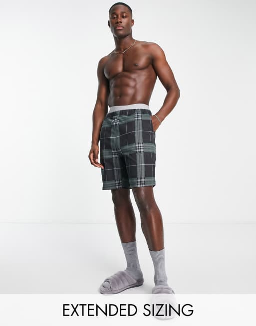ASOS DESIGN – Karierte Lounge-Shorts in Dunkelgrün