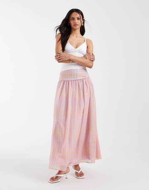 ASOS DESIGN – Karierter Chiffon-Maxirock mit geraffter Taille - view 1