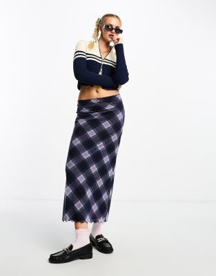 ASOS DESIGN - Karierter Midirock aus Netzstoff-Bunt