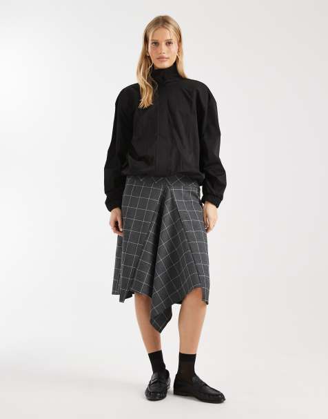 ASOS DESIGN – Karierter Midirock im Stil der 90er mit asymmetrischem Saum  - view 1