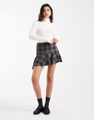ASOS DESIGN - Karierter Minirock aus gebürstetem Material mit tiefer Taille-Bunt