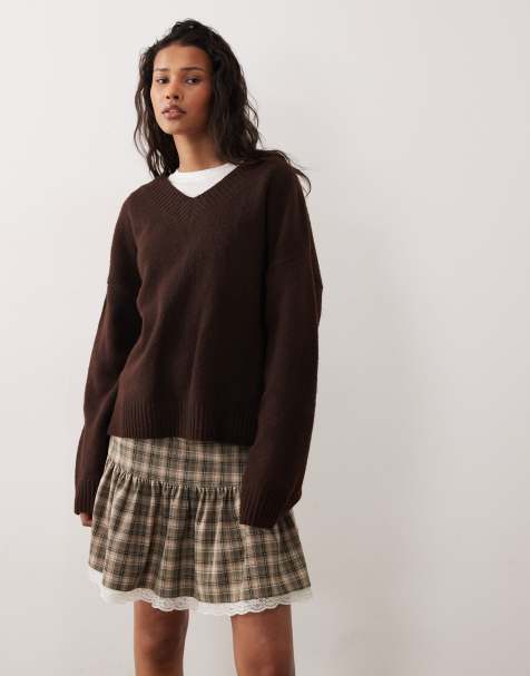 ASOS DESIGN – Karierter Minirock mit tiefer Taille und Spitzenbesatz - view 1