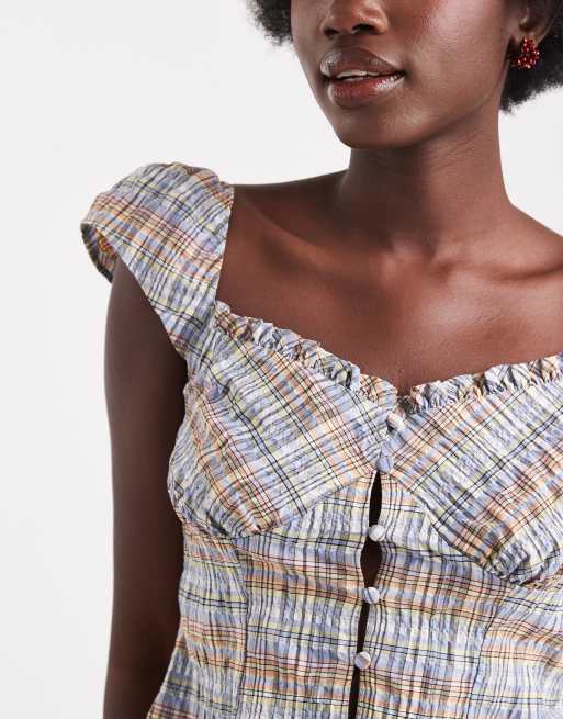ASOS DESIGN – Kariertes Camisole im Milchmädchen-Stil mit Knopfleiste, Kombiteil, 4 von 4