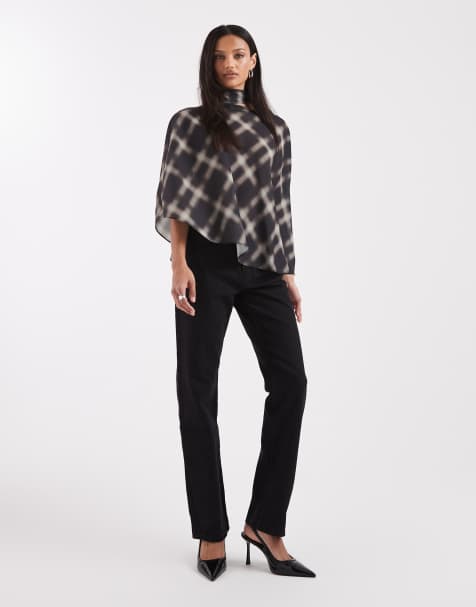 ASOS DESIGN – Kariertes Cape-Oberteil mit Schal und One-Shoulder-Design - view 1