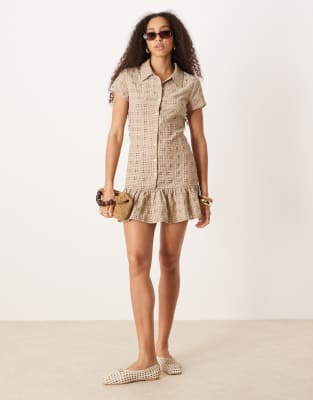 ASOS DESIGN - Kariertes Mini-Hemdkleid mit niedriger Taille-Bunt