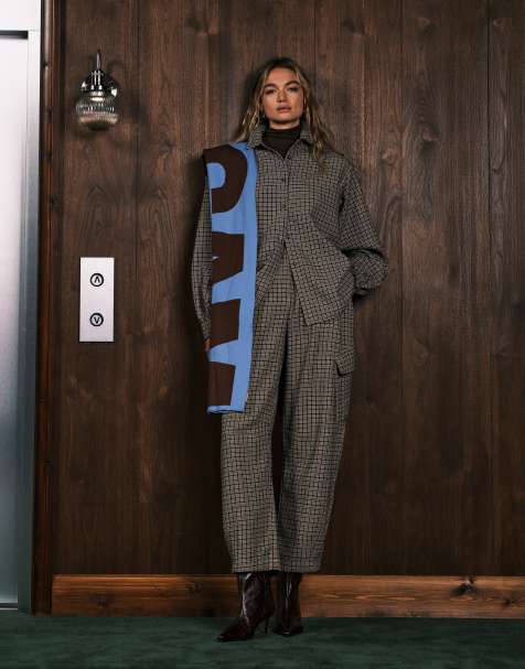 ASOS DESIGN – Kariertes Set mit Oversize-Hemdjacke und Utility-Hose - view 1