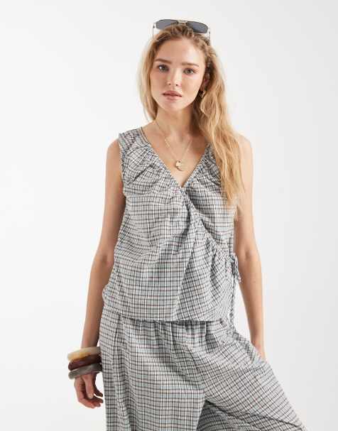 ASOS DESIGN – Kariertes Wickeloberteil mit seitlicher Schnürung, Kombiteil - view 1