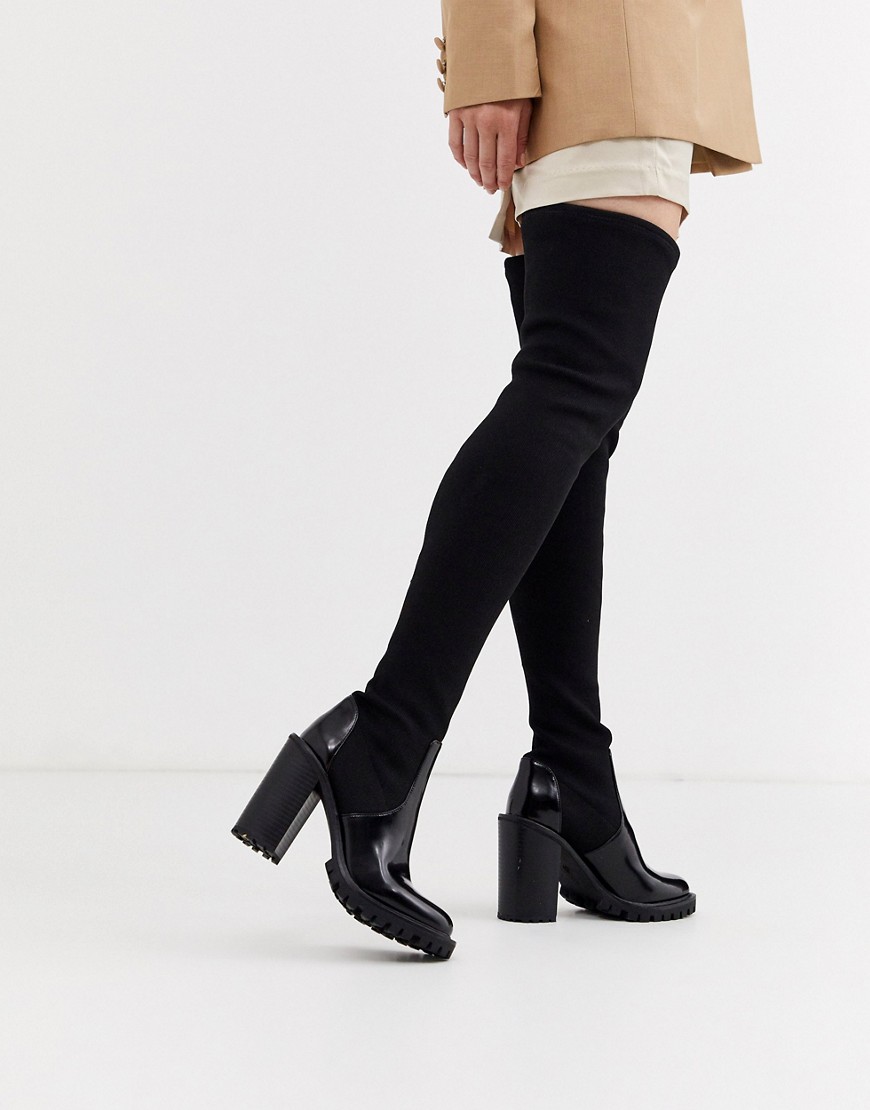 ASOS DESIGN - Karina - Sorte chunky thigh high-støvler