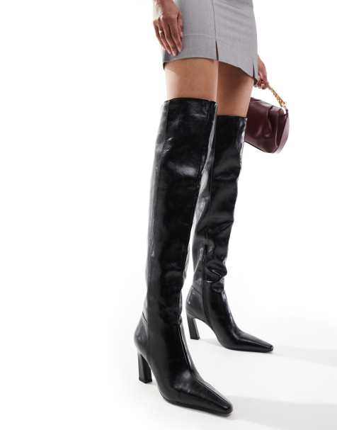 ASOS DESIGN Karlie over the knee boots with angular heel in black - view 1