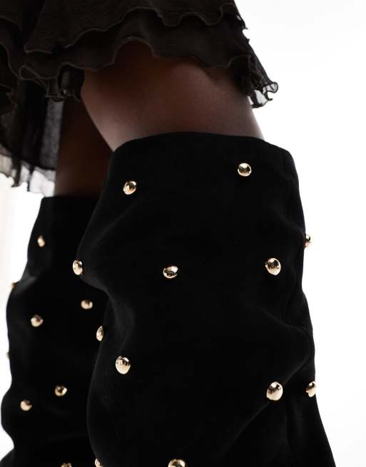 ASOS DESIGN - Karma - Cuissardes cloutées à talon - Noir, 3 de 4